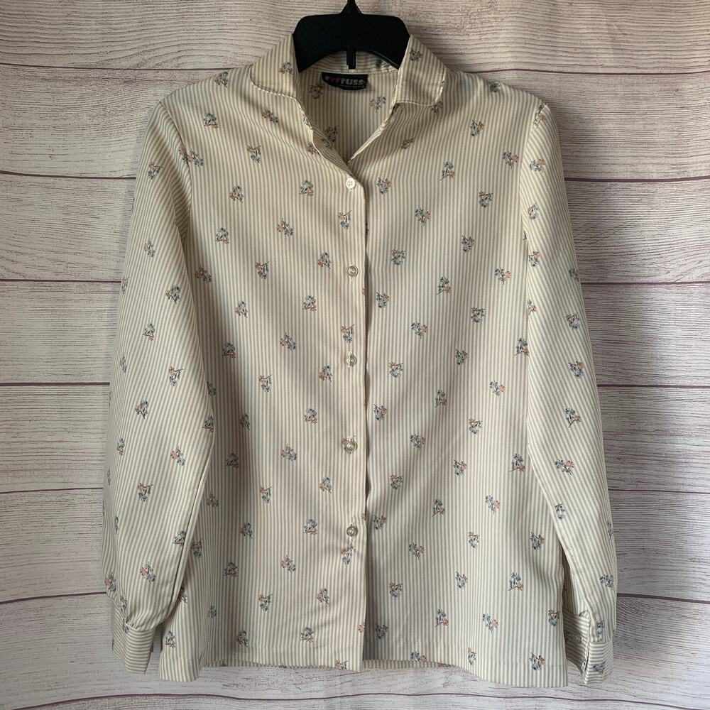 Vintage Rrrruss Floral Striped Button Down Shirt Long Sleeves